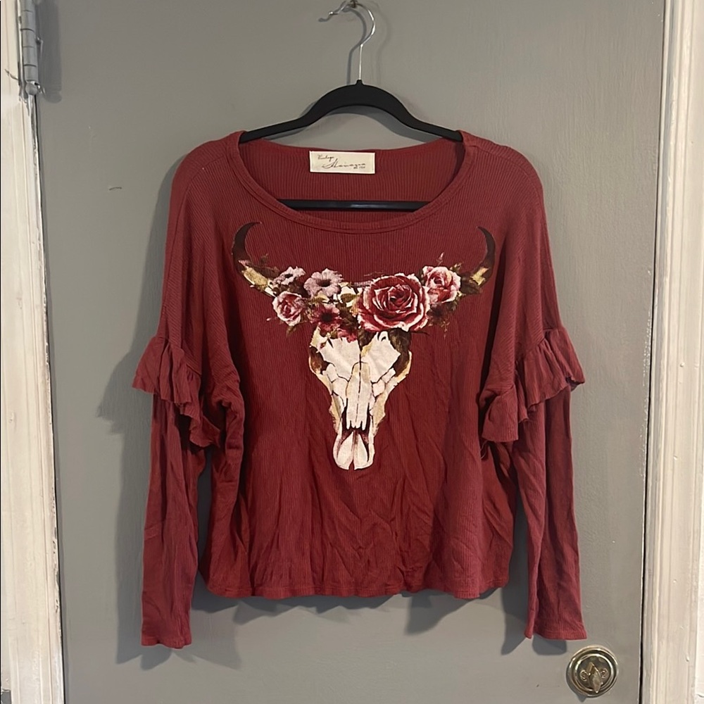 Vintage Havana Ruffled Thermal Western LS Tee‎ M
